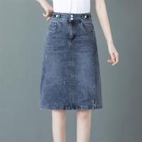 欧洲站牛仔裙女夏季2021新款弹力毛边包臀中裙潮显瘦一步半身裙子
