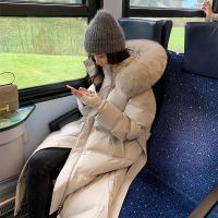 反季韩版白鸭绒2021年新款长款过膝收腰真狐狸大毛领羽绒女