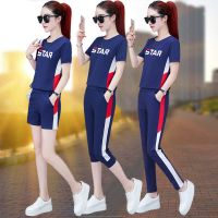 棉运动休闲套装女夏季新款短袖七分裤运动服广场舞服两件套