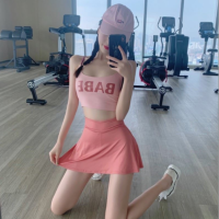 运动跑步瑜伽字母背心+防走光休闲短裤裙2021夏季韩版时尚百搭女