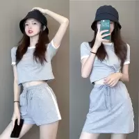 运动套装女2021新款潮休闲女装t恤短袖短裤短裙夏季矮个子学生装