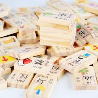 多米诺骨儿童积木拼装玩具100片双面数字汉字水果早教认知