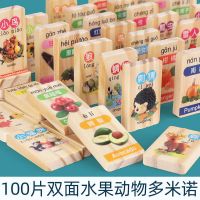 100粒数字汉字水果早教认知多米诺骨 儿童木质积木拼装玩具