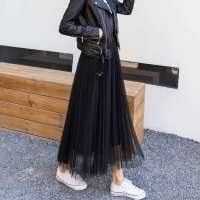 网纱裙女半身裙四季款百褶仙女裙高腰显瘦百搭中长款a字大摆长裙