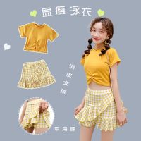 2020新款游泳衣女分体裙式平角学生学校游泳课保守显瘦温泉少女装