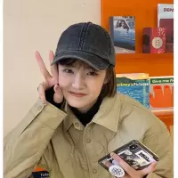帽子女春夏韩版做旧复古弯檐鸭舌帽子光板色棒球帽情侣水洗帽男