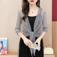 长袖/中袖亮丝小外套大码胖mm女冰丝开衫薄披肩外搭女夏蕾丝