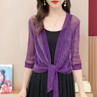 长袖/中袖亮丝小外套大码胖mm女冰丝开衫薄披肩外搭女夏蕾丝