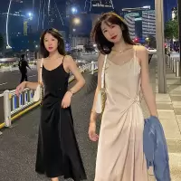 吊带连衣裙女2021新款春夏法式收腰显瘦小个子醋酸缎面气质长裙子