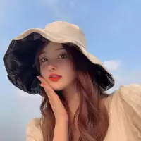 大帽檐黑胶防晒遮阳帽子女夏天遮脸防紫外线太阳帽uv渔夫帽