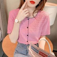 简约撞色洋气镂空蕾丝衫2021女装百搭透气上衣