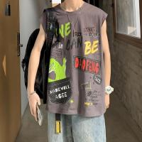 夏季新款港风t恤男潮涂鸦背心ins学生宽松上衣bf风坎肩无袖