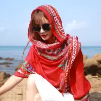 旅游百搭民族风披肩女夏海边防晒沙滩巾两用围巾长款大丝巾秋冬