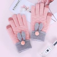 韩版手套女冬可爱加绒加厚针织连指手套保暖触摸屏防滑学生手套女