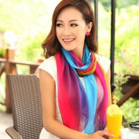 百搭纱巾秋冬丝巾女围巾渐变雪纺丝巾女士纱巾两用披肩