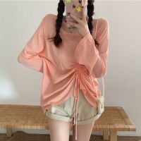 薄款沙滩防晒衫2021年春夏装新款冰丝针织罩衫宽松抽绳长袖上衣女