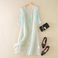 中国风七分袖2021女中长款开衫披肩复古外搭刺绣薄旗袍外套