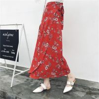 透气一片式半身裙夏季碎花系带度假半身裙中长款宽松沙滩裙