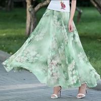 2021春夏款雪纺印花半身裙高腰a字显瘦裙双层松紧腰大摆过膝长裙