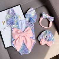 儿童泳衣女连体公主裙式游泳衣闪亮美人鱼度假宝宝女童蝴蝶结泳衣