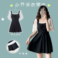 连体泳衣女保守仙ins遮肚显瘦学生裙式仙女范温泉度假小胸泳装