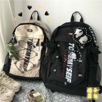 ins日系街头潮搭暗黑背包女原宿工装双肩包男学生书包