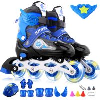可调男童女童溜冰鞋儿童初学者全套装闪光小孩旱冰轮滑鞋男女
