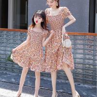 亲子装夏装2021新款潮韩版时尚小清新母女碎花雪纺连衣裙洋气