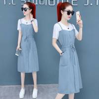 假两件连衣裙女夏季新款行韩版气质小清新收腰遮肉吊带a字裙女