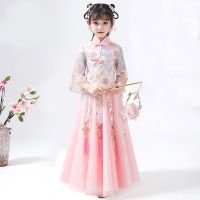 汉服女童唐装仙女裙小学生连衣裙古装儿童礼服公主裙网袖旗袍套装
