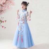 汉服女童唐装仙女裙小学生连衣裙古装儿童礼服公主裙网袖旗袍套装