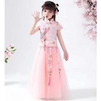 汉服女童唐装仙女裙小学生连衣裙古装儿童礼服公主裙网袖旗袍套装