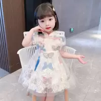 女童连衣裙2021新款儿童洋气蕾丝中国风裙子夏装女宝宝公主裙