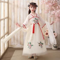 古装衣服女儿童夏天汉服女童短袖仙公主女孩学生中国风红蓝色