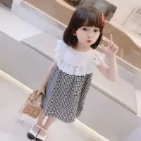 女童露背连衣裙儿童棉格子背心公主裙子宝宝吊带洋气薄款夏装季