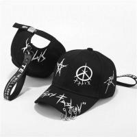 黑白拼色个性棒球帽夏鸭嘴帽男女铁环飘带子潮人ins鸭舌帽子