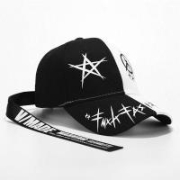 黑白拼色个性棒球帽夏鸭嘴帽男女铁环飘带子潮人ins鸭舌帽子