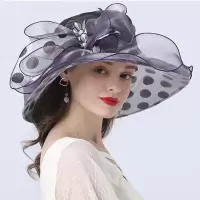 欧美风波点装饰大檐帽 女士街头休闲遮阳帽 时尚好搭装饰帽