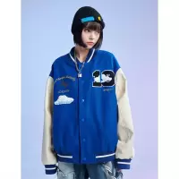2021新款春秋季棒球服女立体拼接白云印花毛呢夹克外套女装潮