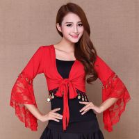 广场舞服装新款跳舞衣服喇叭袖练习服广场舞蹈服演出服披肩上衣女