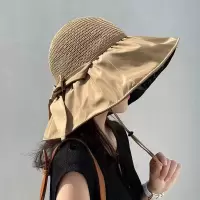 黑胶蝴蝶结遮阳帽女夏季镂空草帽紫外线大檐遮脸防晒太阳渔夫帽子