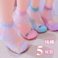 5双棉玻璃丝袜儿童透明水晶花边全棉夏季薄透气款小朋友女孩