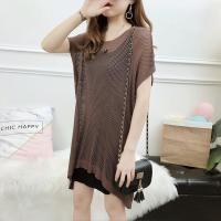 夏季新款大码女装胖mm渔网镂空防晒毛衣薄款针织衫宽松短袖女罩衫