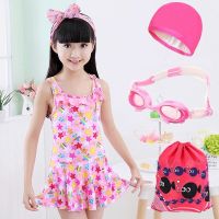 新款儿童游泳衣女童女孩泳装学生游泳套装连体裙式2到16岁泳衣