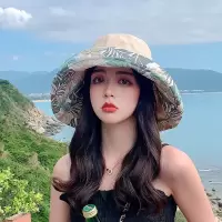 双面渔夫帽女夏韩版印花遮脸大檐遮阳帽防晒紫外线太阳帽子潮