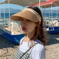 帽子女韩版百搭空顶鸭舌帽女夏天出游防晒遮阳太阳草编无顶潮草帽