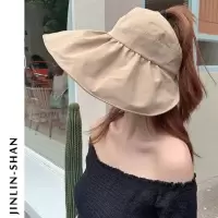 防紫外线太阳帽大帽檐可扎马尾帽子夏季大沿遮阳空顶防晒帽女遮脸