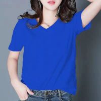 棉v领鸡心领2021新款t恤女宽松短袖半袖简约休闲百搭t恤女