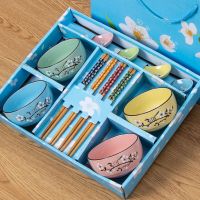 碗家用日式吃饭套碗套装礼盒碗筷碗勺陶瓷餐具礼品可爱米饭碗