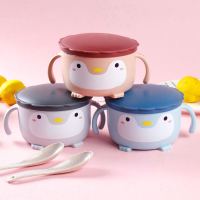 创意企鹅不锈钢碗隔热防摔双层碗宝宝吃饭碗家用面条碗米饭碗带勺